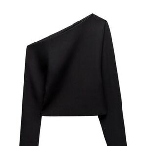 Zara Asymmetric Crepe Top With Long Sleeve